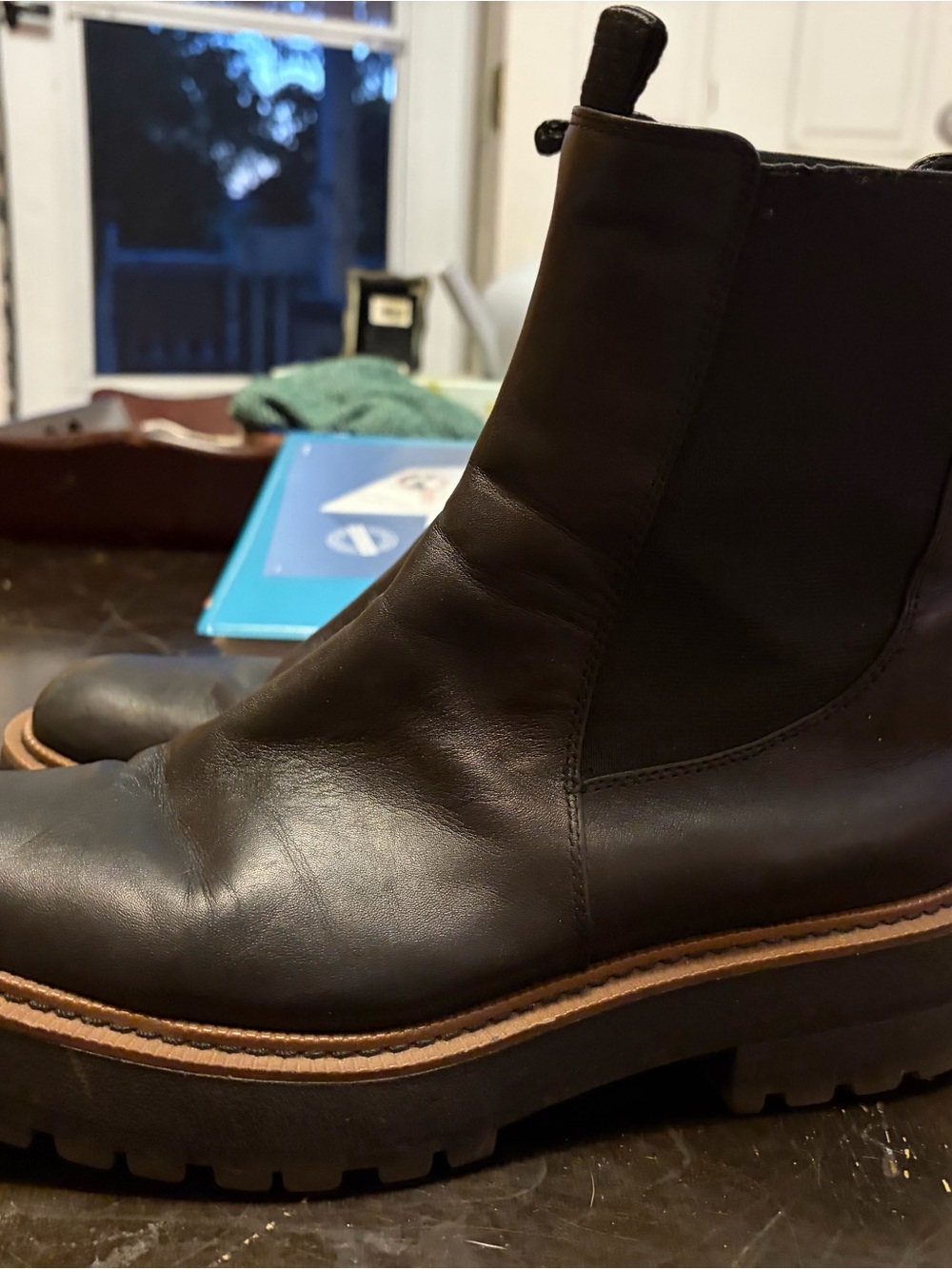 Sam Edelman Black Leather Chelsea Ankle Boots with Lug Sole